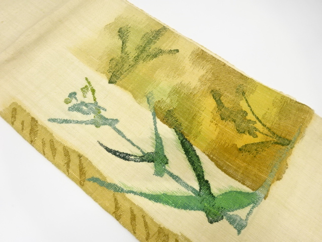 JAPANESE NAGOYA OBI / MAWATA TSUMUGI / ABSTRACT FLORAL PLANTS